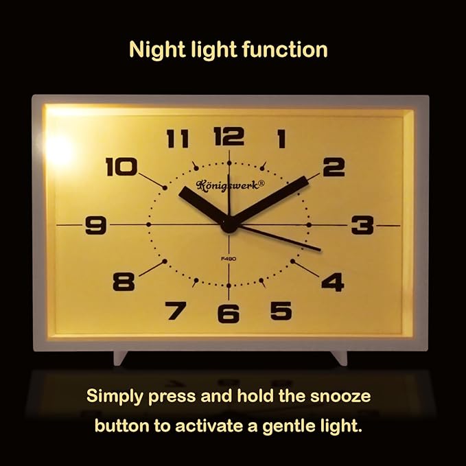 Analog Alarm Clock, 6 inch Silent Non Ticking Small Clock with Night Light, Battery Operated Simply Design for Bedroom, Bedside, Living Room, Room Decor, Desk, Table (White)