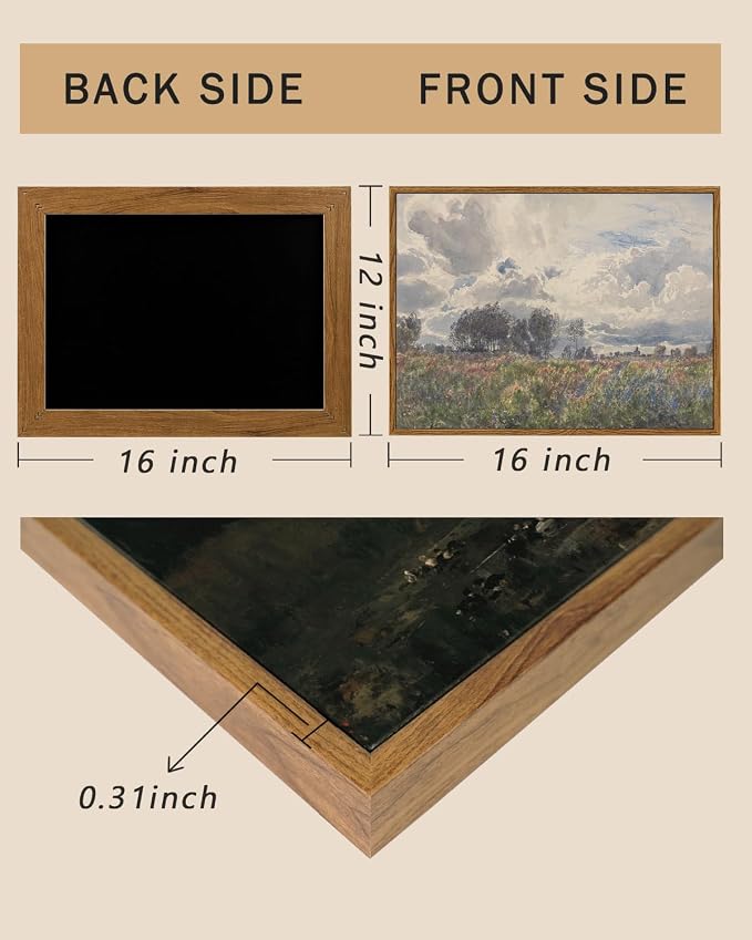 ARPEOTCY Vintage Framed Canvas Wall Art, 12x16 Inch Watercolor Wildflower & Sky Prints, Retro Landscape Wall Art for Living Room Bedroom Office, Farmhouse Bathroom Decor Aesthetic