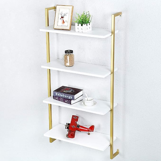 Industrial Metal Wall Shelf,Floating Wood Shelves Wall Mounted,24in Iron Real Wood Book Shelves,4 Tier Bookshelf Shelving