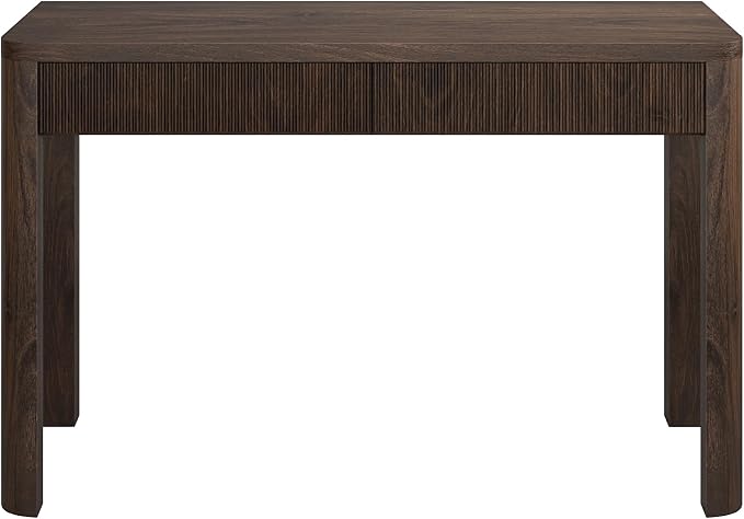 Henn&Hart 48" Fluted Modern Rectangular Home Office Desk Computer Desk Writing Table with 2 Ribbed Storage Drawers for Bedroom, Living Room, or Home Office, Rich Brown