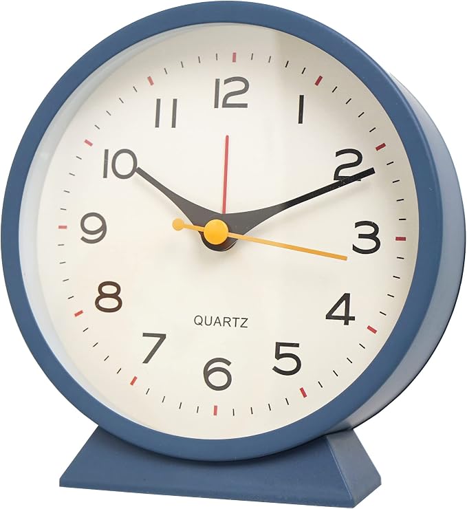 SHISEDECO 4.5" Battery Operated Antique Retro Analog Alarm Clock, Small Silent Bedside Deskclock with Light Function, Non-Ticking Tableclock for Living Room, Bedroom, Bedside, Shelf (Navy Blue)