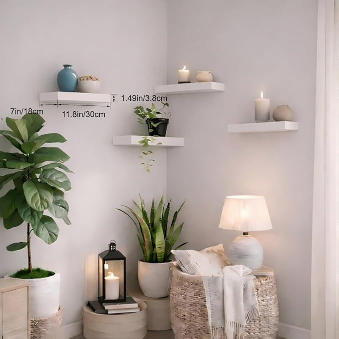 Floating Shelves for Wall, White Small 11.8" Bathroom Wall Shelves and Floating Shelf for Storage, Display Shelf for Home Decor, Over Toilet Organization for Bedroom or Living Room, 4-Pack