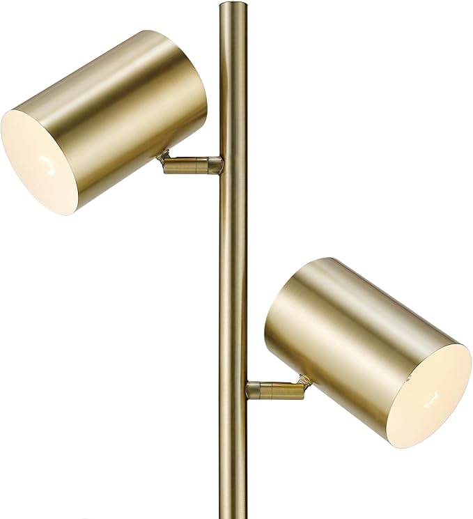 Globe Electric 67604 Pratt 63" 3-Light Floor Lamp, Matte Soft Gold, Large Weighted Base, Individual Rotary On/Off Switches on Shades