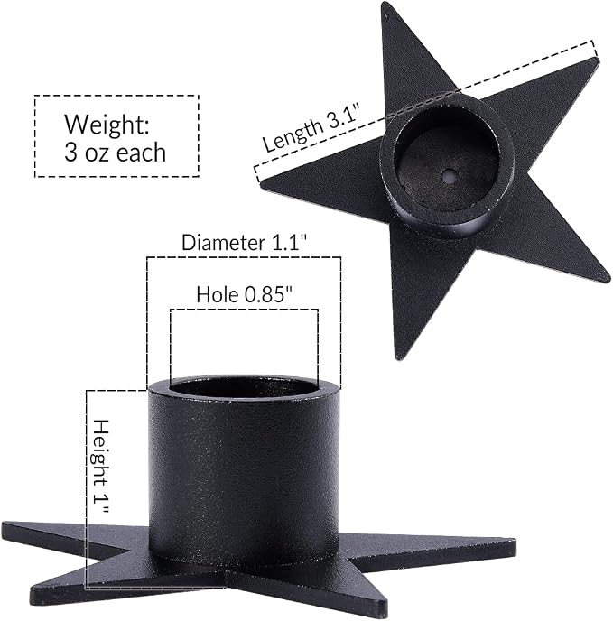 2PCS Pentagram Black Taper Candle Holders, Matte Iron Candlestick Holders Centerpieces for Home Decoration, Wedding Anniversary, Party, Housewarming Gifts.