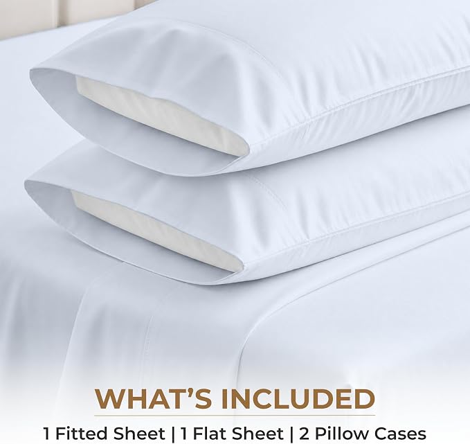 SGI bedding RV Short Queen Sheet Set 60x75, 600 TC Egyptian Cotton, 4 Piece Luxury Hotel Collection, Ultra Soft & Breathable, Fits RV Mattress Camper & Trailer, 15 Inch Pocket, Light Blue