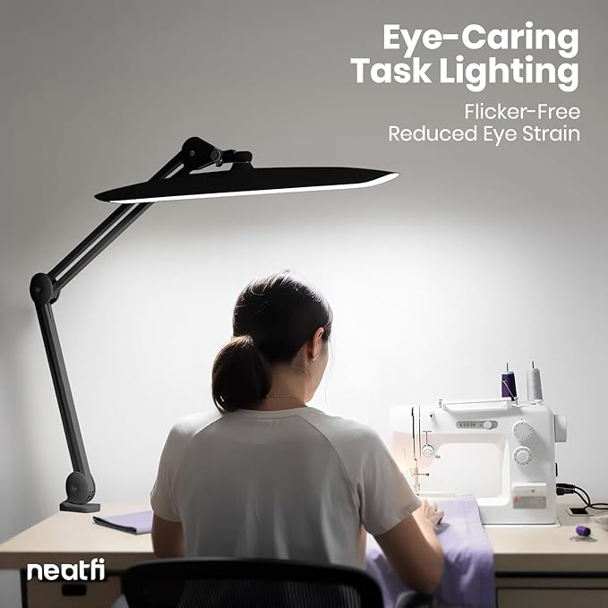 Neatfi XL Nail Desk Lamp with Clamp, 2200 Lumens, 20-Inch Wide Head, Dimmable 4 Levels, 6500K, LED Task Light for Manicure Table, Crafts, Workbench, Office (Non-CCT, Black)