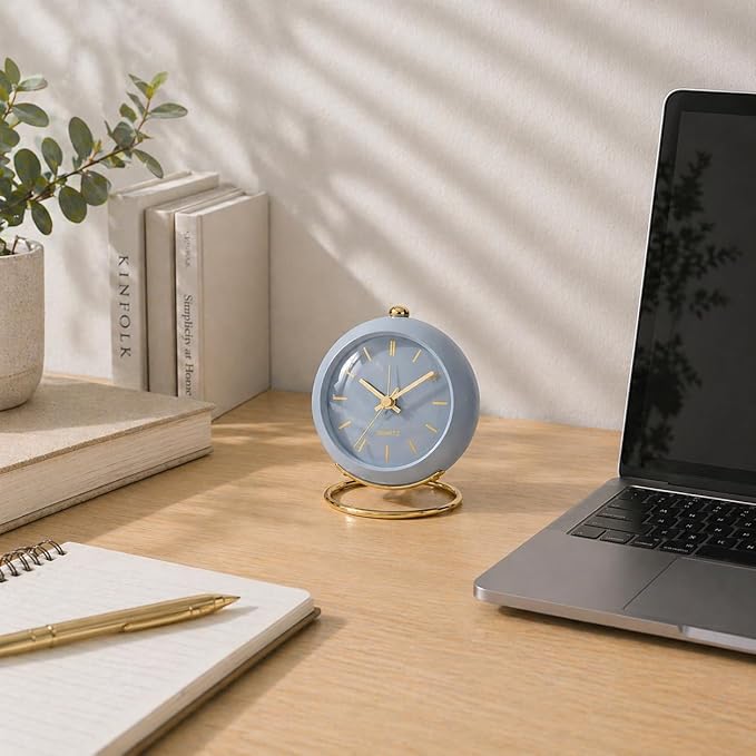 AYRELY® Battery Operated Desk Alarm Clocks with Light,Retro Silent No Ticking Analog Small Clock,Loud Table Clock for Bedside/Bedroom/Kitchen/Office/Travel/Kids/Room Decor Aesthetic Vintage (Blue)