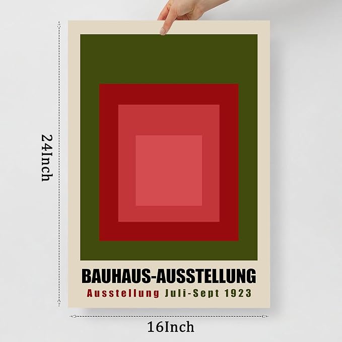 Green Bauhaus Wall Art Color Block Artwork Abstract Geometric Prints Boho Geometric Wall Art Bauhaus Exhibition 1923 Poster Mid Century Modern Painting Red and Green Picture Gallery 16x24in Unframed