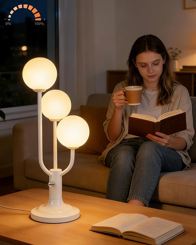 Lightdot Modern White Globe Table Lamp Dimmable Mid Century 3-Light Desk Lamp 3000K Warmwhite Nightstand Lamp for Bedroom Bedside End Table(G9 Bulb Included)