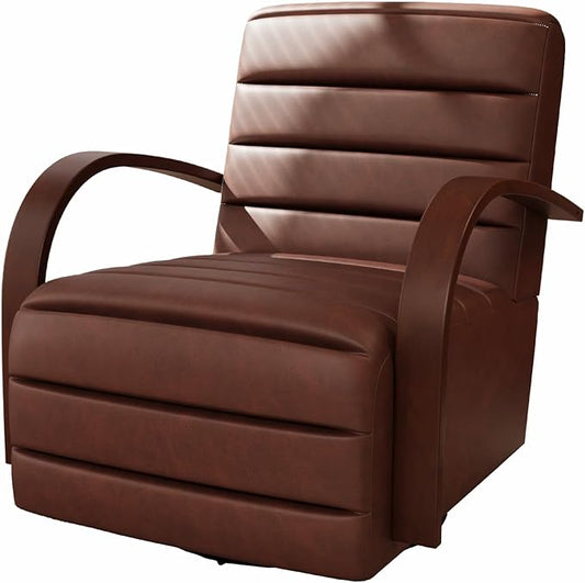 Chifee & Vingol 360° Swivel Accent Chair 30.3" W PU Leather Swivel Living Room Chair with Solid Wood Armrests Mid Century Modern Reading Chair,Brown