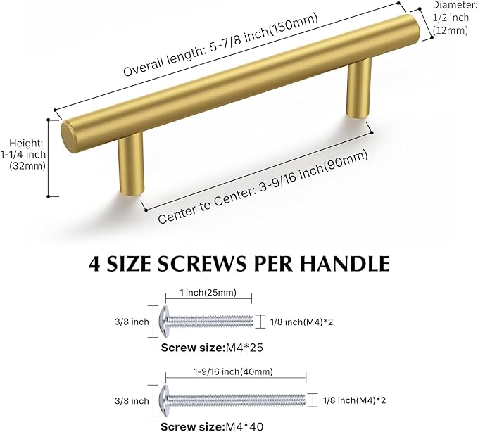 Haliwu 50 Pack Cabinet Handles Brass Gold Cabinet Pulls 3-1/2 Inch Hole Center Drawer Pulls Modern Bar Dresser Handles for Bathroom Kitchen Bedroom