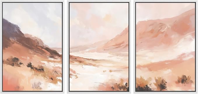 SIGNWIN Framed Canvas Print Wall Art Set Warm Blush Desert Canyon Abstract Landscape Illustrations Modern Art Decorative Chic Calm/Zen for Living Room, Bedroom, Office - 24"x36"x3 WHITE