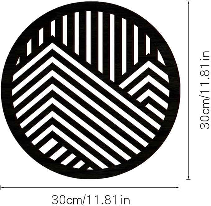 Geometric Wood Wall Art Decor, Modern Vintage Mountain Wall Sculptures Hanging Abstract Panels Decor, 3D Round Hollow Wooden Craft Art Boho Wall Decoration, for Home Office Living Room Bedroom (Black)