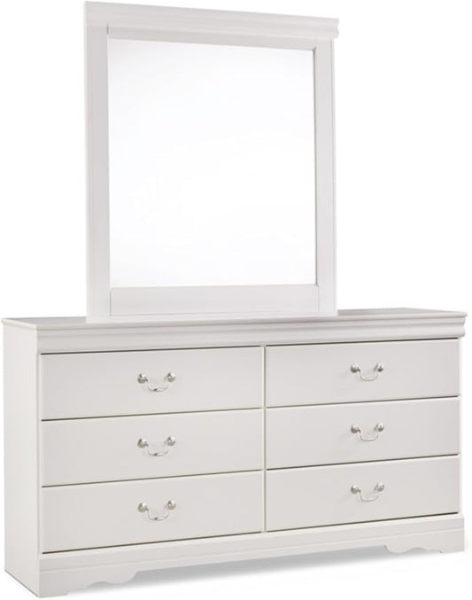 Signature Design by Ashley Anarasia Traditional Smooth-Gliding 6-Drawer Dresser and Mirror with Safety Stop, White