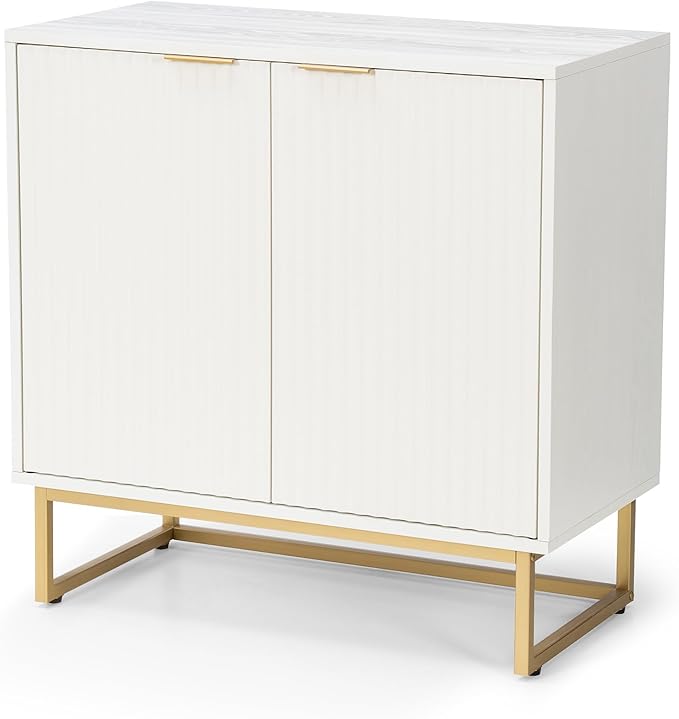 Fluted Storage Cabinets Set of 3, Sideboard Buffet Cabinet Modern Accent Cabinet with Adjustable Shelves, Credenza, Console Table Entryway Cabinets for Living Room, White