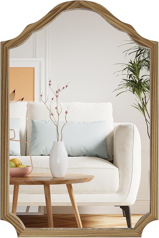 ULIKE Arched Wood Mirror – 24x36 Rustic Wall Mirror for Bathroom or Bedroom, Decorative Vanity Mirror | Solid Wood Frame | Brown | Farmhouse Entryway or Living Room Décor
