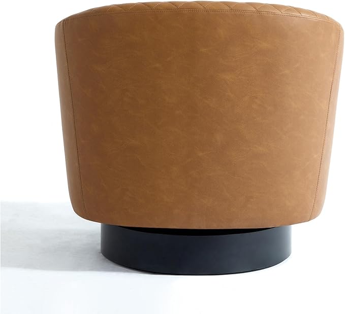 UIXE Swivel Barrel Accent Chairs Set of 2, Faux Leather Club Chair Upholstered Round Armchair for Living Room, Comfy Single Sofa Bedroom Reading Seat - Coffee