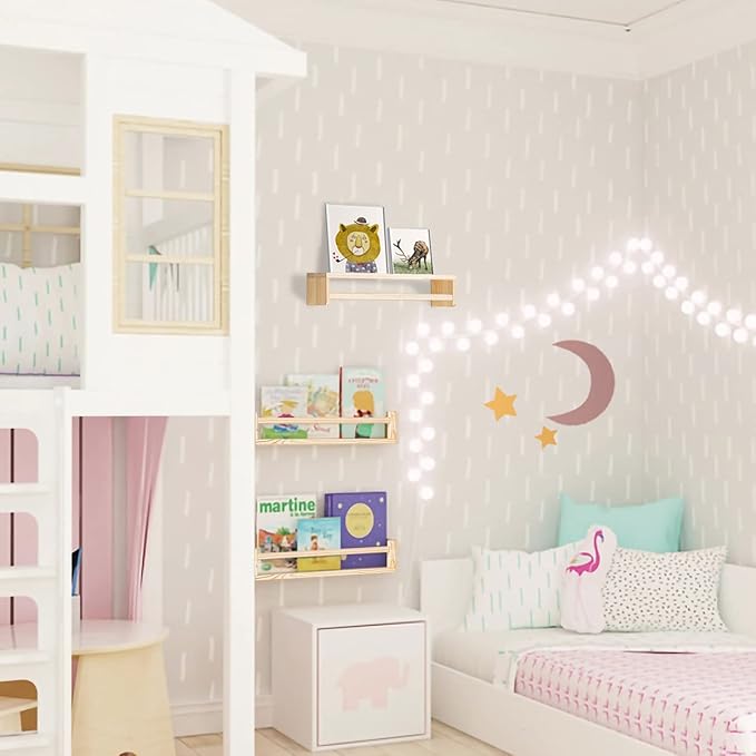 AZSKY Floating Nursery Book Shelves for Wall Set of 3, Wood Bookshelf for Kids Room, Small Bookshelf Wall Mounted for Baby Teen Boys Girls Bedoom Bathroom Decor Storage