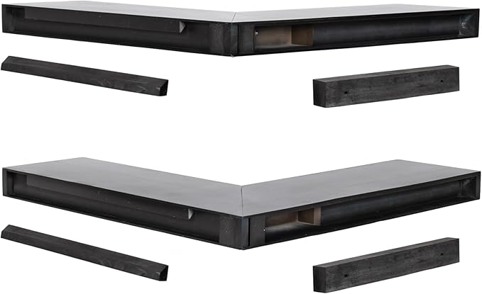 Kate and Laurel Havlock Modern Wood Two-Piece Floating Corner Shelf Set, 26 x 8 x 3, Black, Wooden Corner Kitchen Shelving with Unique Geometric Shape for Living Room Decor or Entryway Storage