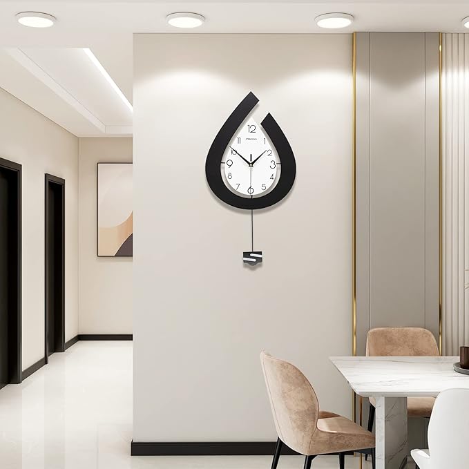 Large Decorative Wall Clock for Living Room Decor Big Pendulum Modern Wall Clock for Kitchen Bedroom Bathroom Non Ticking Silent Clock Wall Decor Battery Operated for Home 31.5 Inch