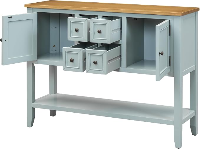Merax Farmhouse Console Table with Storage Drawers and Shelf, Wood Entryway Table Kitchen Sideboard Cabinet with Door, Lime White