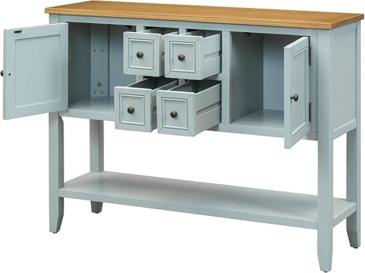 Merax Farmhouse Console Table with Storage Drawers and Shelf, Wood Entryway Table Kitchen Sideboard Cabinet with Door, Lime White