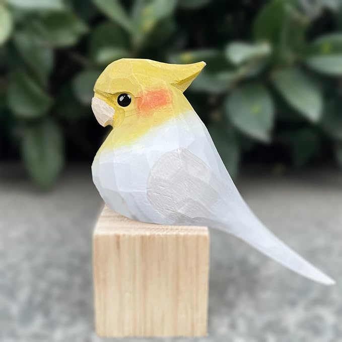 Bird Figurines Hand Carved Painted Wooden Statues for Home Decor, Gift for Bird Lovers,Housewarming, Birthday, Christmas, Anniversaries (NO.05-White Parrot)