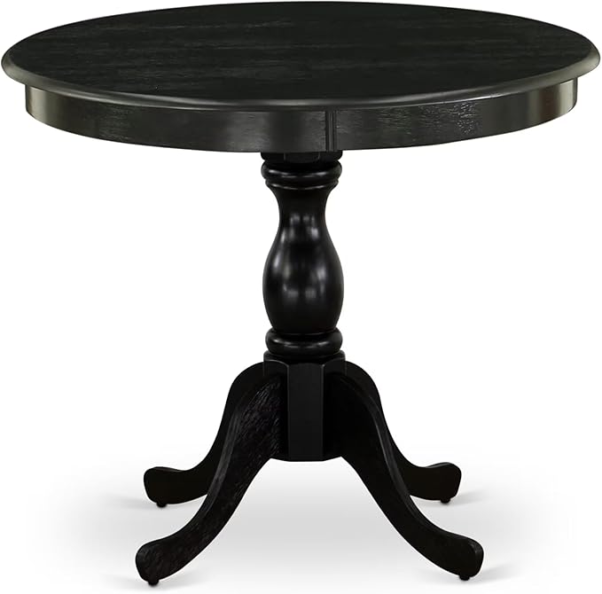 East West Furniture AMT-ABK-TP Antique Dining Table - a Round Wooden Table Top with Pedestal Base, 36x36 Inch, Wirebrushed Black