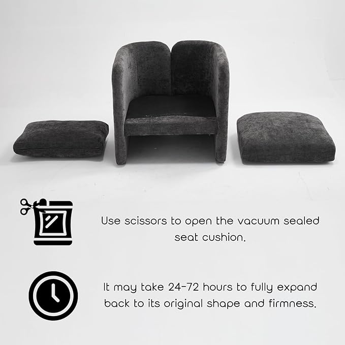 Modern Barrel Accent Chair, Single Sofa Chair with Removable Back Pillow, Comfy Chenille Upholstered Reading Accent Chair Lounge Armchair for Bedroom Living Room, Grey