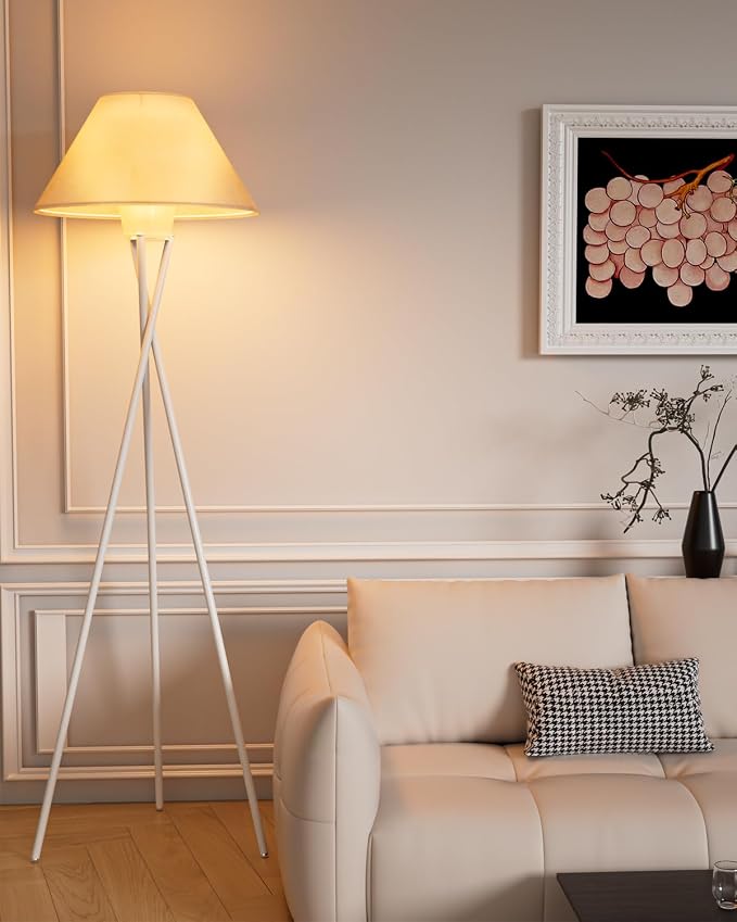 Tripod Floor Lamp, White Standing Lamps with E26 Bulb Included, Mid Century Modern Tall Lamps for Living Room Bedroom Home Decor