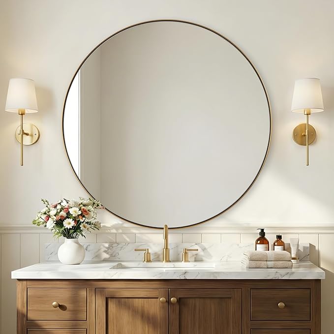 ANDY STAR Champagne Bronze Mirror, Large Round Mirrors for Bathroom, 40 Inch Brushed Gold Round Mirror with Anti-Rust Metal Frame, Heavy Duty, Ideal for Home Remodel