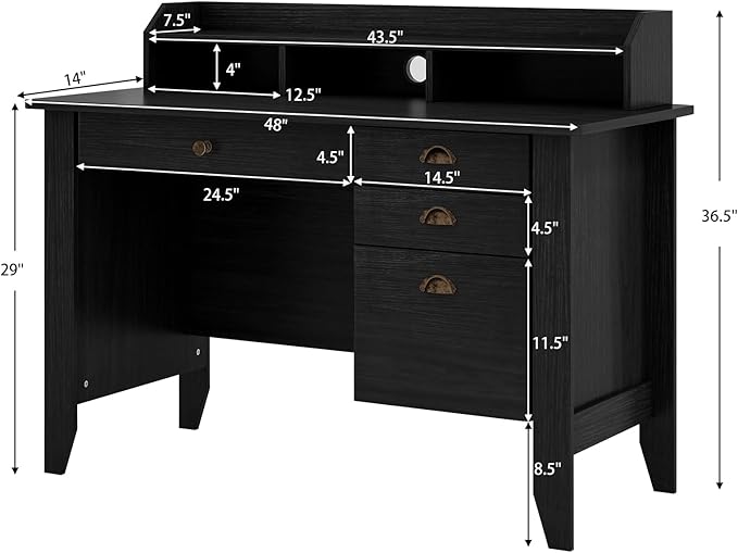 Safeplus 48" Computer Desk with 4 Storage Drawers and Hutch Wood Executive Table for PC Laptop
