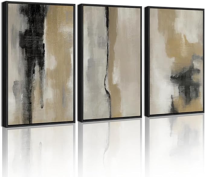 KUVIOKE Black Abstract Framed Wall Art Neutral Graffiti Pastel Minimalist Wall Decor Modern Art Painting for Bedroom Living Room 11x14in (Black Framed)