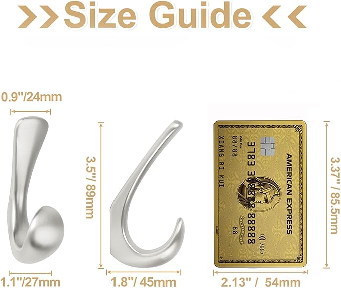 2 Pack Towel Hooks for Bathrooms Wall Mounted, Brushed Nickel Bathroom Hooks for Towels, Robe & Towel Hook for Wall, Modern Bath Towel Hook