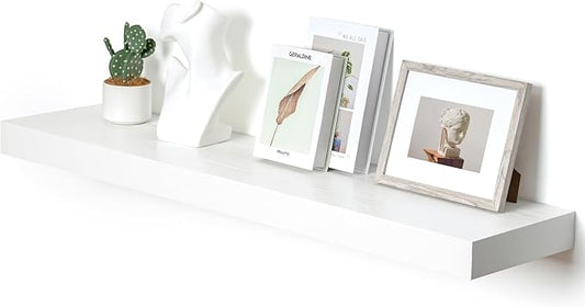48 Inch White Floating Shelf | 12 Inch Deep Floating Shelves Set of 1 | 48" D x 12" D Rustic Wood Shelves for Wall | Deep White Shelves for Living Room Bathroom Laundry Room Kitchen