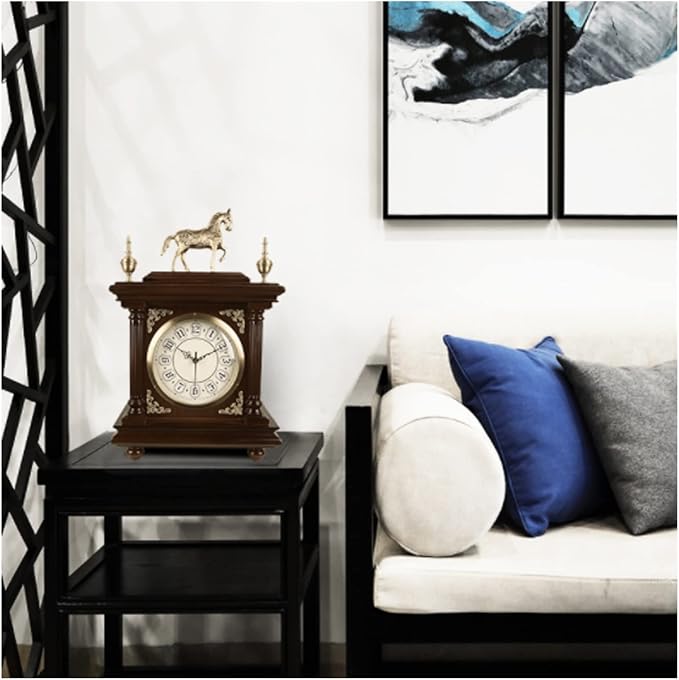 Desk Clock Brass Chinese Classical Wood Desk Clock Living Room Desktop Home Retro Ornaments Desk Clock Suitable Home Bedroom Decor