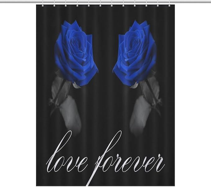 Blue Rose Flower Shower Curtain Vintage Valentine's Day Love Forever Rose Floral Modern Waterproof Shower Curtains for Bathroom Decor 12 Pack Hooks 55x72in（140x183cm）