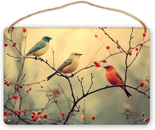 Artistic Retro Bird Wooden Sign, Floral Vintage Art for Home Aesthetics Lovers, 12x8 Inches Wood Decors, Ideal for Boho-Inspired Homes & Garden Spaces