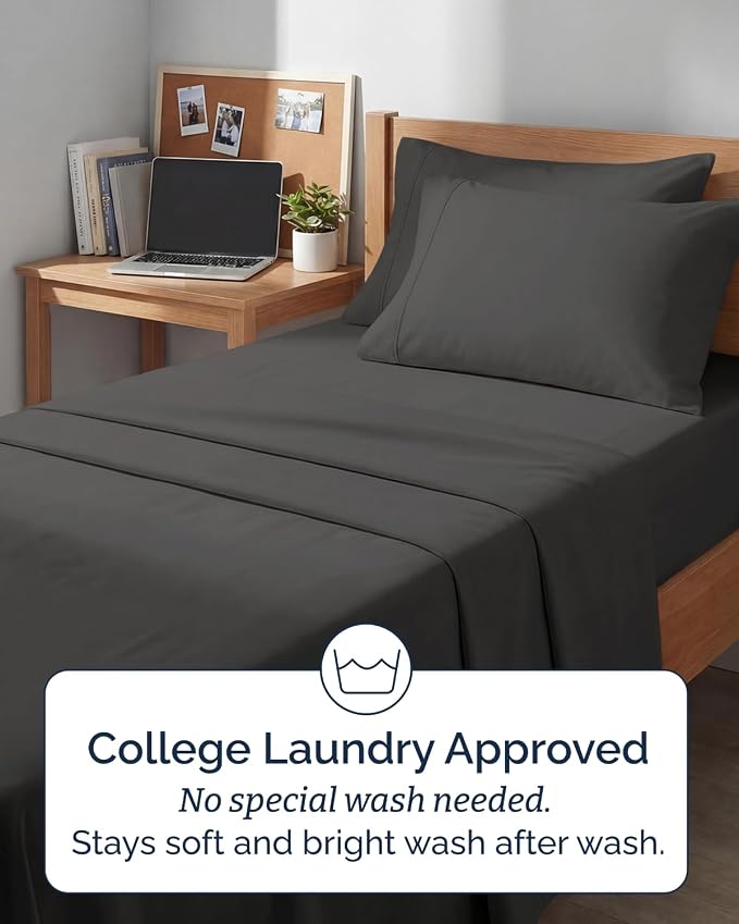 Extra Deep Twin XL Sheet Set - 4 Piece College Dorm Bed Sheets Set with Extra Deep Pockets - Ultra-Soft, Comfy & Breathable Bedding for Women, Men, Kids & Teens - Wrinkle & Fade Resistant - Charcoal