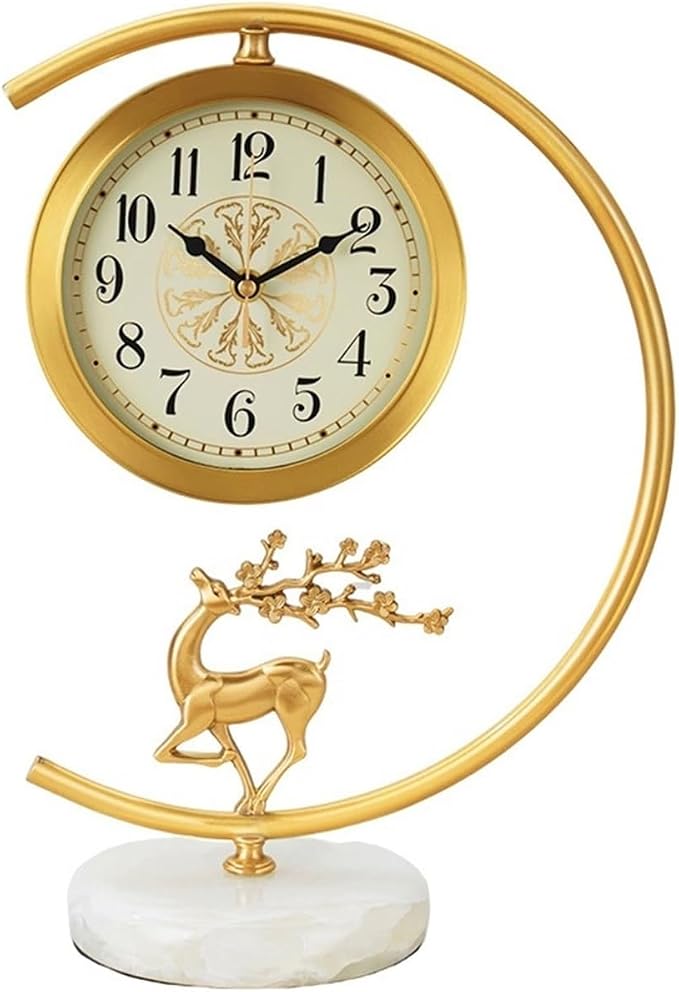 Desk Clock Vintage Desk Clock with 7 Inch Dial Brass Desk Clock Table Clock Decoration for Home Living Room Bedroom Shelf Desktop Clocks (Bla