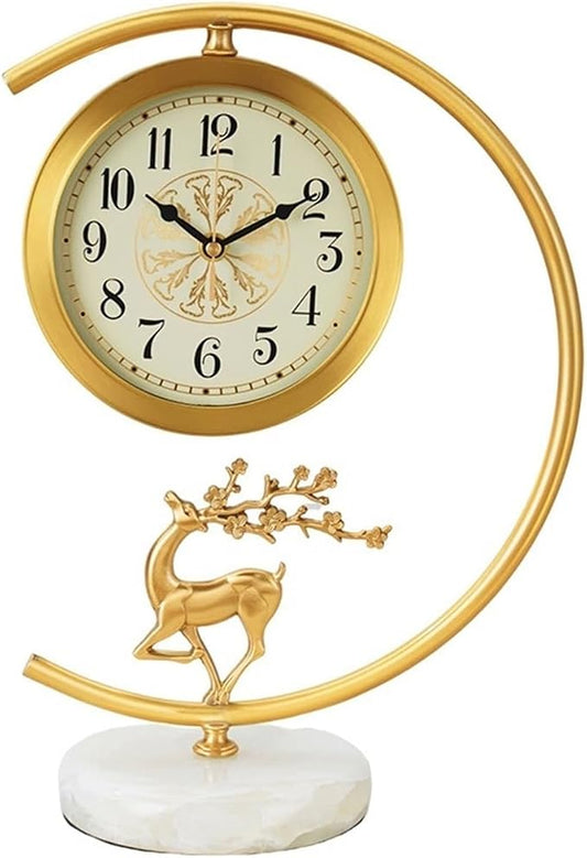 Desk Clock Vintage Desk Clock with 7 Inch Dial Brass Desk Clock Table Clock Decoration for Home Living Room Bedroom Shelf Desktop Clocks (Bla