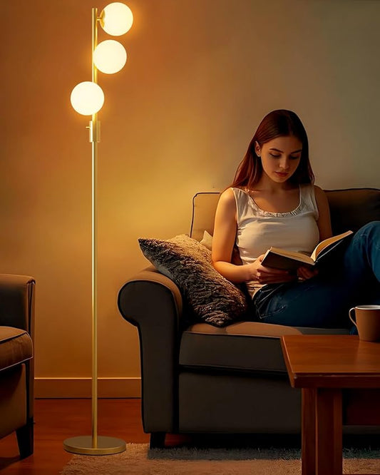 Lightdot 64IN Dimmable Globe Floor Lamp, Gold Standing Lamps with 3pcs 3000K G9 Bulbs Included Soft Warm White Eye Care, Mid Century Floor Lamp for Living Room/Sofa Beside/Corner Decor