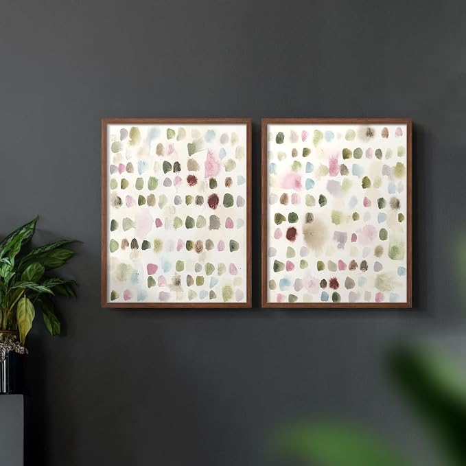 Renditions Gallery Set of 2 Peel & Stick Framed Prints, Hand Drawn Abstract Wall Art, Watercolor Seamless Pattern Wall Decor, Re-Stickable - Ready to Hang - 22"x28" - Walnut Frame LT588