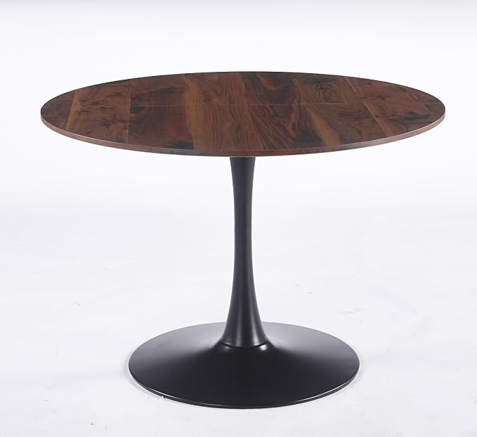 42 Inch Round Dining Table,Mid-Century Tulip Table with Metal Pedestal Base,Modern Leisure Table for Small Space Kitchen Dining Room,Easy Assembly,Walnut and Black