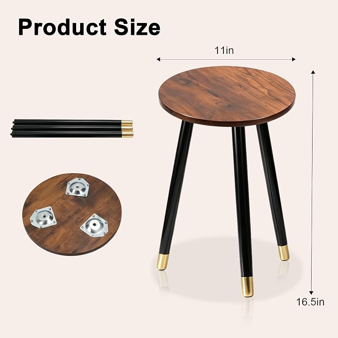 2-Pack Mid Century Plant Stand for Indoor Plants, Modern Wood & Metal Flower Pot Holder Stand for Living Room, Decorative Small Round Side Table for Balcony, Patio, Office, 16.5” High, Walnut & Black