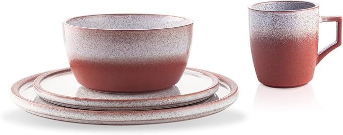 Stone Lain Vince Stoneware Reactive Glaze Dinnerware Set, 16 Piece Service for 4, Red