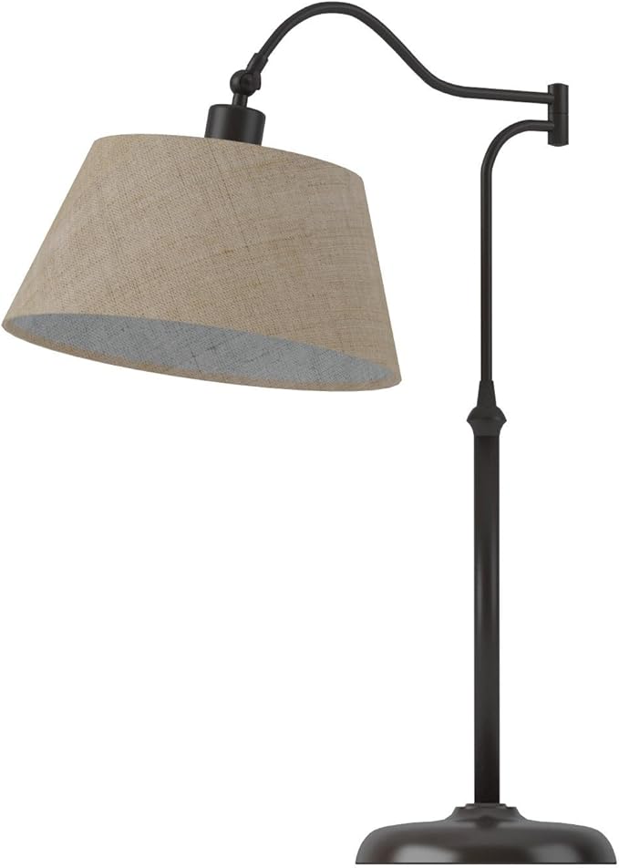 Adesso Antique Bronze Table Lamp with Burlap Shade - 180 Degree Adjustable Arm, Versatile Bedside Table, Living Room, or Desk Lamp, 27” Tall