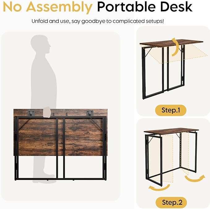 alawooder Folding Desk - 31.5" Wood Top Foldable Desk for Small Spaces | No Assembly Required Compact Desk for Home Office, Writing, and Study