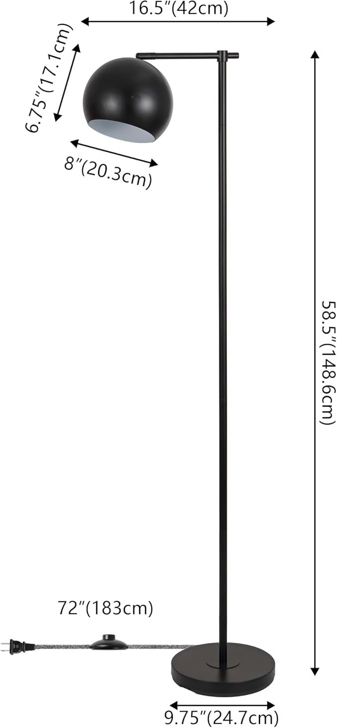 JONATHAN Y 58.5" Black Metal Cylinder Floor Lamp Modern Contemporary Minimalist Standing Lamp for Living Room Bedroom with Metal Dome Shade Foot Switch LED Bulb Included JYL3088B