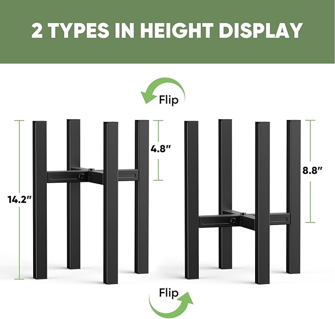 ROSSNY Plant Stand for Indoor and Outdoor: Adjustable Width Fits for 8-12 Inch Pots - Metal Heavy Duty Plant Stand Holder Up to 200lbs, 14.2 Inch Single Tier Planter Stand, Black, 1 Pack (Without Pot)